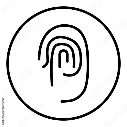 Minimalist fingerprint line icon inside a circle symbolizing modern biometric scanning, unique user recognition, and high-tech security interface.