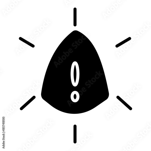 Solid protective shield icon with a central exclamation mark and radial alert lines, representing an active security breach notification or critical system warning.