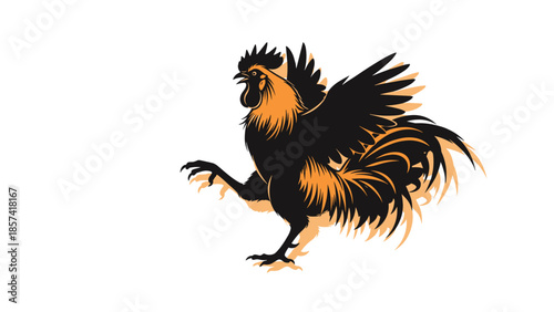 Black Rooster Silhouette with Orange Highlights.
