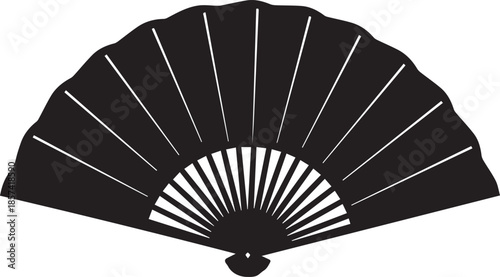 Traditional japanese folding fan with black fabric and wooden ribs