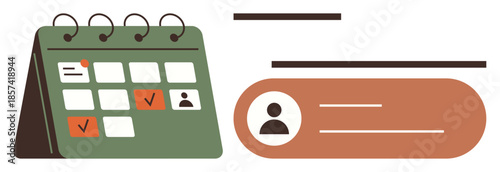 Calendar with marked tasks and profile details signifies planning, scheduling, and personal organization. Ideal for productivity, work management, goal tracking, appointments, reminders, minimal