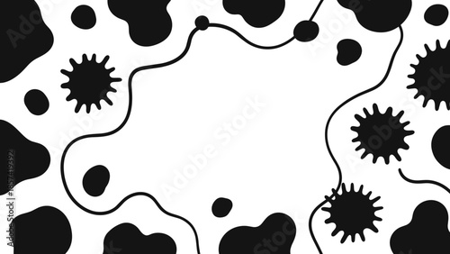 Black Virus Cells and Shapes on White.