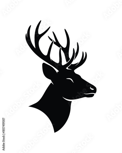 Deer buck head silhouette, stag with antlers vector illustration for hunting