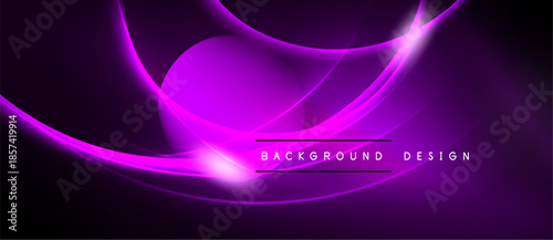 Abstract purple waves, glowing lines create dynamic background. Dark shades contrast bright highlights, modern design element.