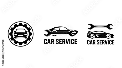 Collection of car service logos and emblems for garage and repair shop branding