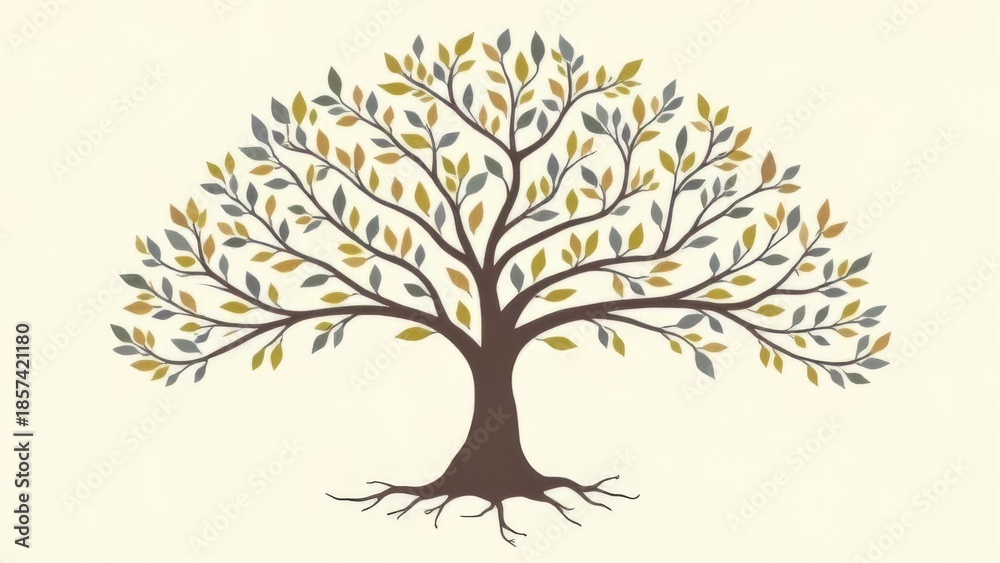 Fototapeta premium Stylized Tree Illustration with Green and Brown Tones.