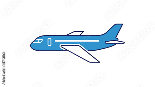 Blue Airplane Illustration Side View.