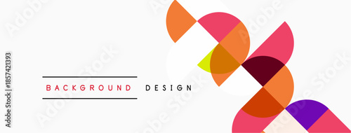 Abstract geometric shapes overlap, creating vibrant design. Soft colors blend with white space. Minimalist aesthetic, modern presentation.