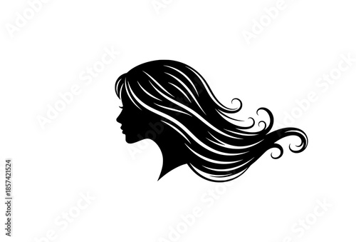 Elegant Black and White Woman Hair Silhouette Vector Illustration