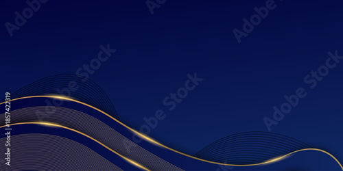 Luxury dark blue and gold wave background with elegant curved lines for banners,wallpapers,brochures and posters