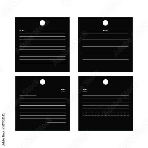 memo paper template with lines and hole punch in dark minimalist style