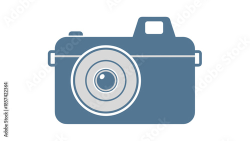 Blue Camera Illustration with Lens Details.