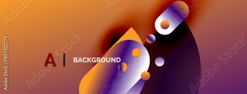 Abstract design features vibrant gradients, shapes, text AI BACKGROUND. Orange, purple hues dominate composition. Modern aesthetic.