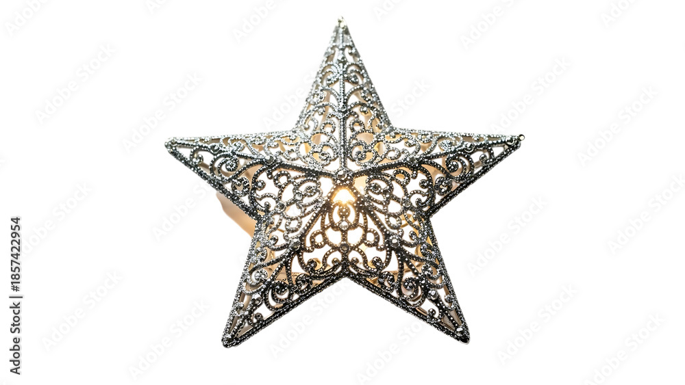 Obraz premium Ornate Silver Star Ornament with Warm Inner Glow on Black filigree