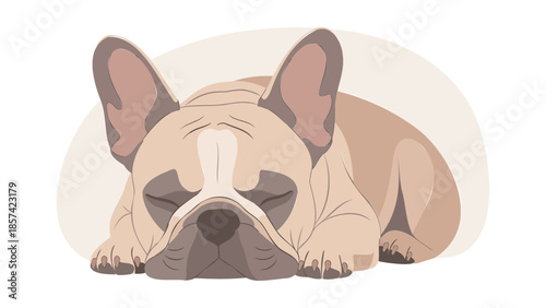 A serene bulldog resting on a soft surface from a close-up viewpoint