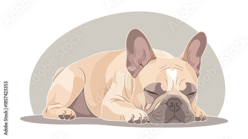A serene French Bulldog lies on the floor in a peaceful home environment from a close-up viewpoint