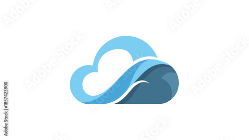 Blue Cloud Icon with Heart Shape.