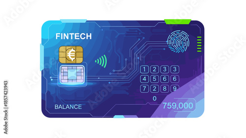 Blue Credit Card with Fintech Details.