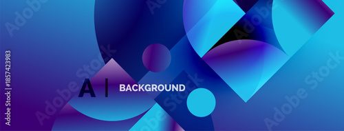 Abstract blue purple gradient design. Circles overlap creating dynamic visual effect. Text reads AI BACKGROUND. Modern, vibrant composition.