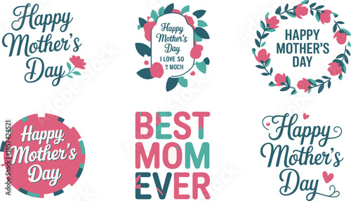 A colorful collection of Happy Mothers Day messages with floral decorations and loving text