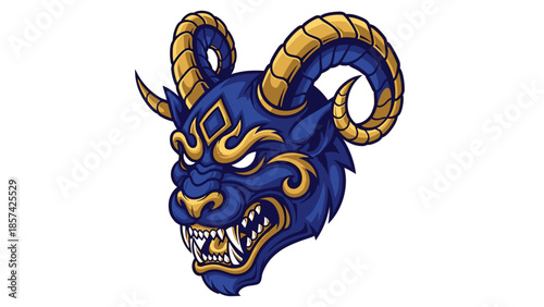 Blue Dragon Head with Golden Horns.