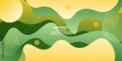 Abstract wavy background with soft yellow and green elements. Overlapping paper cut pattern with stylish banner concept. Vector eps10