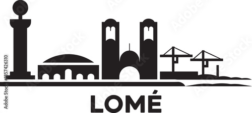 Lome city skyline silhouette with port and lighthouse