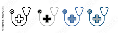 
medical icon set multiple style collection with stethoscope and plus sign design