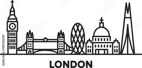 London city skyline vector illustration with famous landmarks