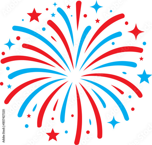 red and blue fireworks burst on white clip art preview