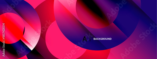 Vibrant abstract composition. Overlapping circles create dynamic gradients, blending pinks, blues, purples. Modern design, smooth transitions.