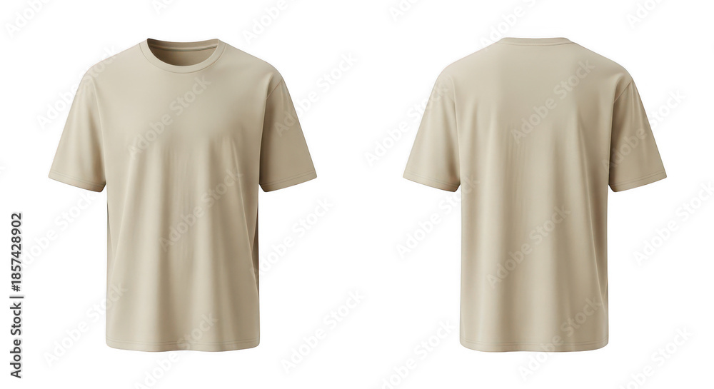 Fototapeta premium Versatile blank beige t-shirt, front and back, for design mockups isolated on transparent background