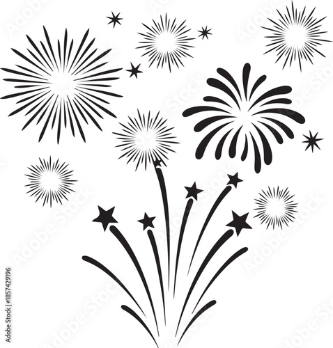 Fireworks exploding in night sky with stars shining