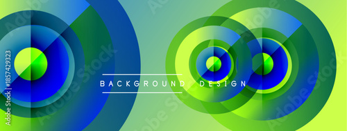 Abstract vibrant circles overlap, creating dynamic gradients. Green, blue hues dominate design, suggesting energy, movement. Text reads background design.