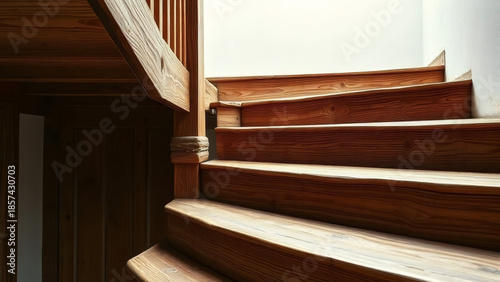 Elegant wooden stairs leading to a well-lit upper level in a modern home interior design