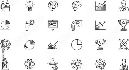 Set of black and white representing business and analytical concepts analysis brain