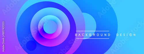 Abstract gradient circles create dynamic visual effect. Purple, blue hues blend smoothly, forming modern backdrop. Text reads background design.