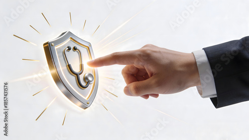 Healthcare Data Protection Concept with Shield and Stethoscope Icon