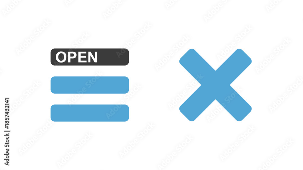 Obraz premium Blue Menu Icon and Close Button.