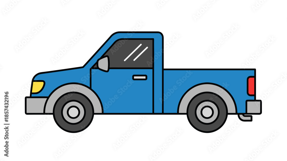 Fototapeta premium Blue Pickup Truck Side View Illustration.
