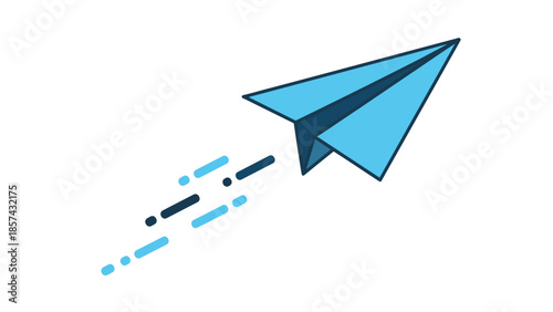 Blue Paper Airplane Flying Through Air.