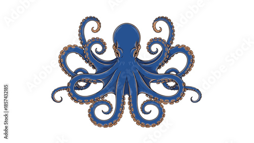 Blue Octopus Illustration with Tentacles.