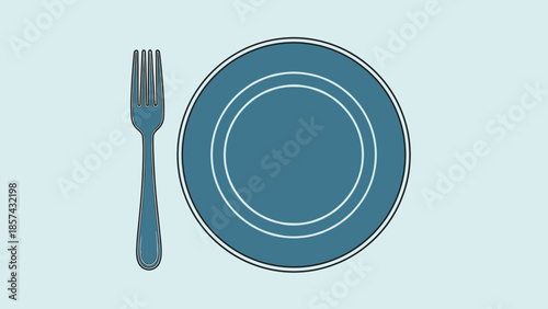 Blue Plate and Fork Illustration.