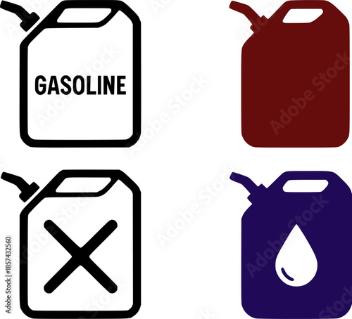 4 gasoline illustration icons, silhouette, transparent background