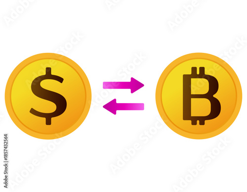 ドルとビットコインのイラスト　仮装通貨　お金