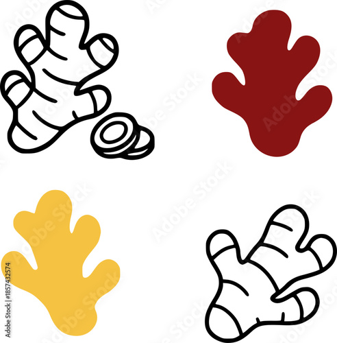 4 Ginger illustration icons, silhouettes, transparent background