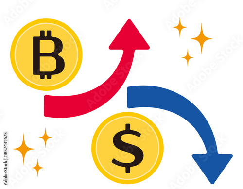 ドルとビットコインのイラスト　仮装通貨　お金