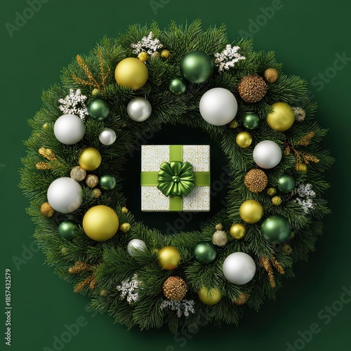 Christmas wreath with presents and decorations