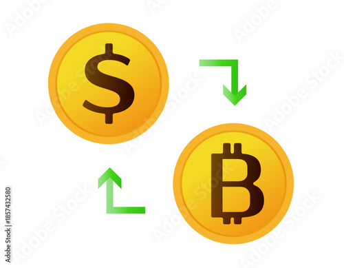 ドルとビットコインのイラスト　仮装通貨　お金