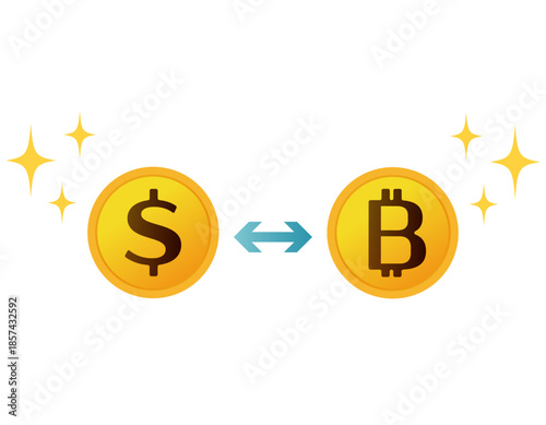 ドルとビットコインのイラスト　仮装通貨　お金